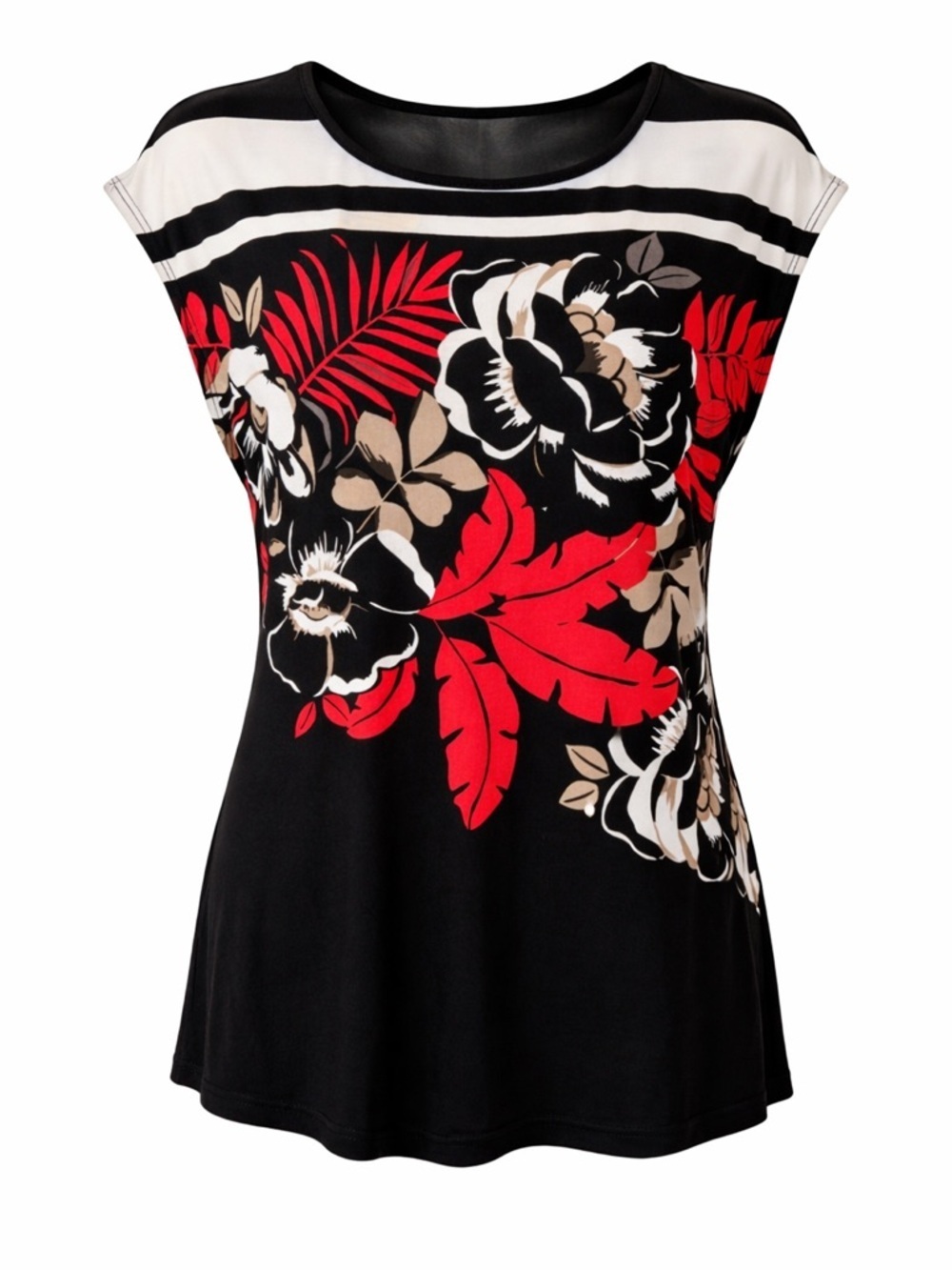 Laura Petite Floral Top Black Red Stretch Blouse Medium